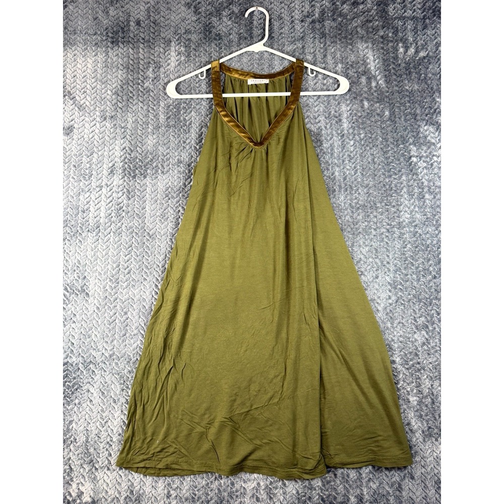 Ekouaer Tank Dress Womens Medium Olive Green Rayon Stretch V Neck Sleeveless‎
